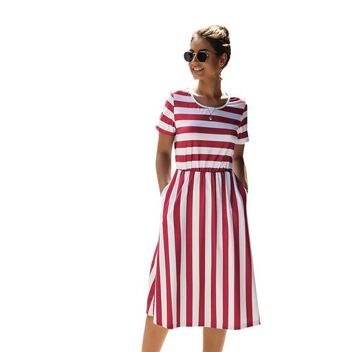 Striped Short Sleeve Dress Elegant Design Summer Style Perfect for Work Wholesale Available bulk