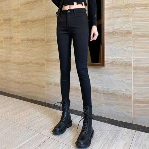 High Waisted Womens Black Skinny Jeans Slim Fit Stretch Fabric Pencil Style Perfect for Spring and Autumn