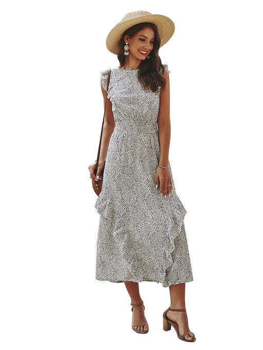 Ruffle Hem Dress Elegant Design Lightweight Fabric Spring Summer Style Wholesale Available custo