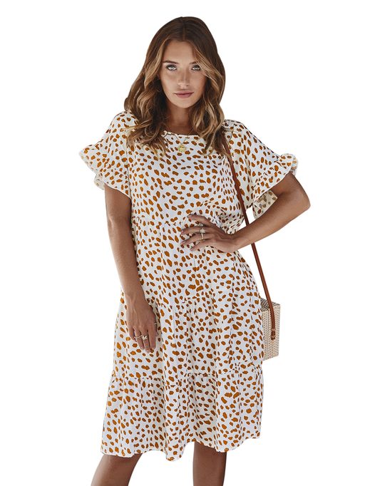 Designer Spring Dress Ruffle Sleeve Polka Dot Elegant Fit Perfect for Casual Outings Wholesale A