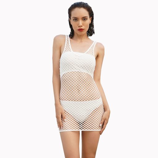 Sheer Fishnet Dress Sexy Hollow Out Design Adjustable Straps Lightweight Fabric Nightclub or Lin