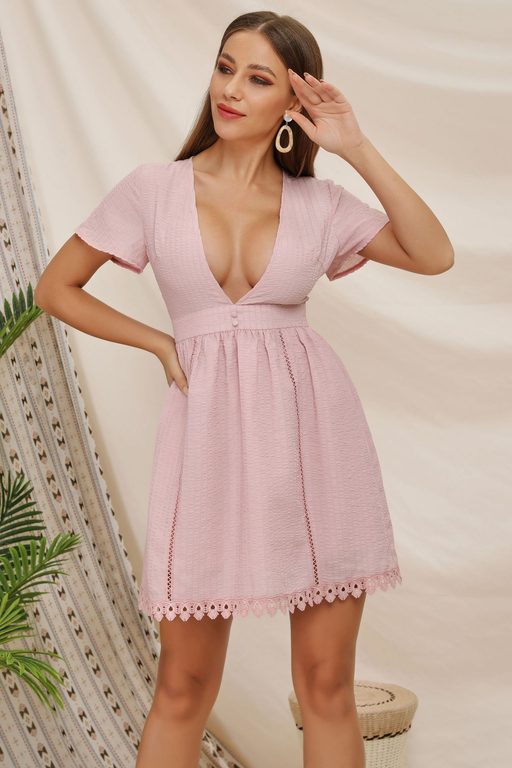 Womens A Line Dress Sexy V Neck Lace Panel Half Sleeve Flowy Design Perfect for Parties and Spec