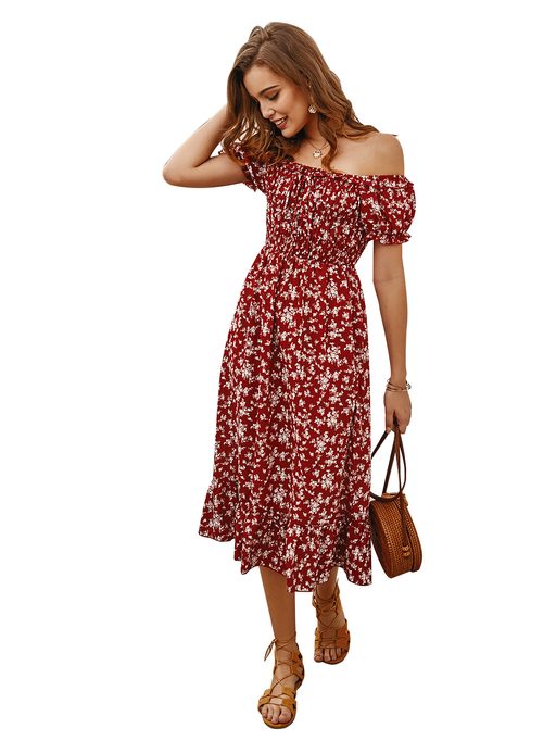 Bohemian Floral Print Dress Original Design Spring Summer Collection Womens Fashion Wholesale Av