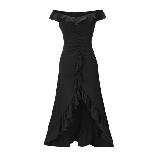 Fashionable Womens Ruffled Hem Dress Solid Color Sexy Style Spring Summer Collection Wholesale A