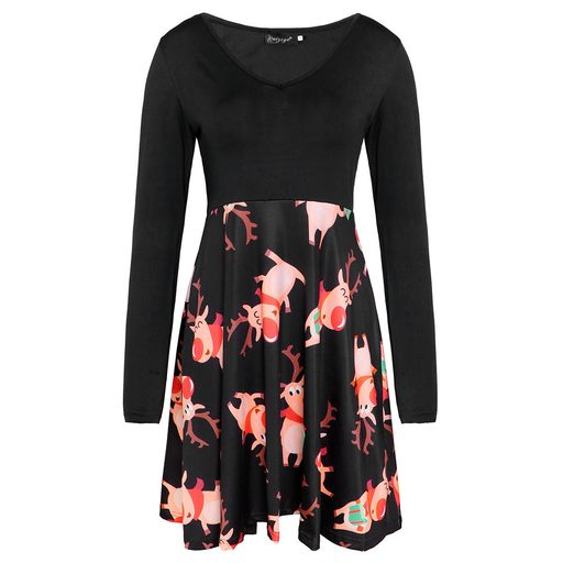 Fashionable V Neck Printed Dress Autumn Winter Collection Perfect for Christmas Celebrations Who