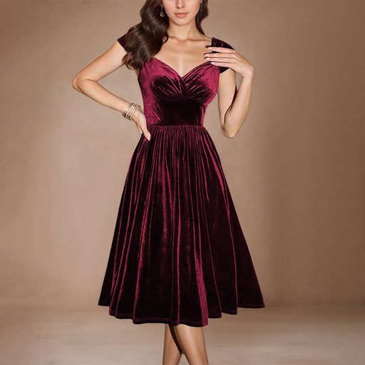 Burgundy Velvet Off Shoulder Maxi Dress Elegant A Line Silhouette Formal Evening Gown Perfect fo
