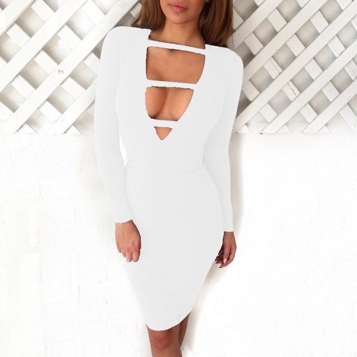 Long Sleeve Deep V Bodycon Dress Elegant Design Comfortable Fabric Trendy Style Perfect for Part