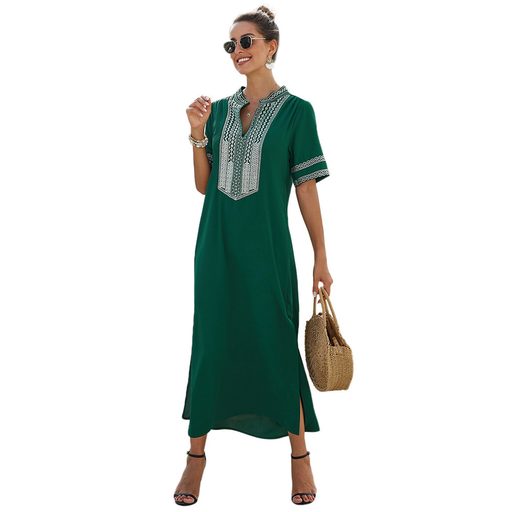 Asymmetrical Floral Maxi Dress V Neck Short Sleeve Summer Style Wholesale Available custom packa
