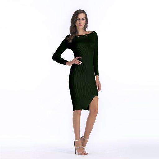 Knit Bodycon Dress Off Shoulder Neckline Circle Hem Side Slit Spring Fashion for Women Wholesale