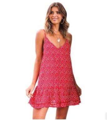 Floral Summer Dress for Women Ruffle Hem Spaghetti Straps Vacation Style Wholesale Available