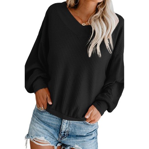 Loose Fit Long Sleeve Womens T Shirt Solid Color V Neck Casual Style Autumn Winter Wear Wholesal