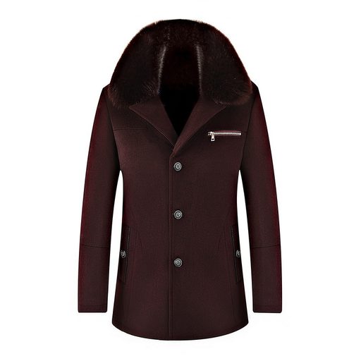 Woolen Overcoat for Middle Aged Fleece Lined Fur Collar Business Casual Winter Wear Wholesale Av