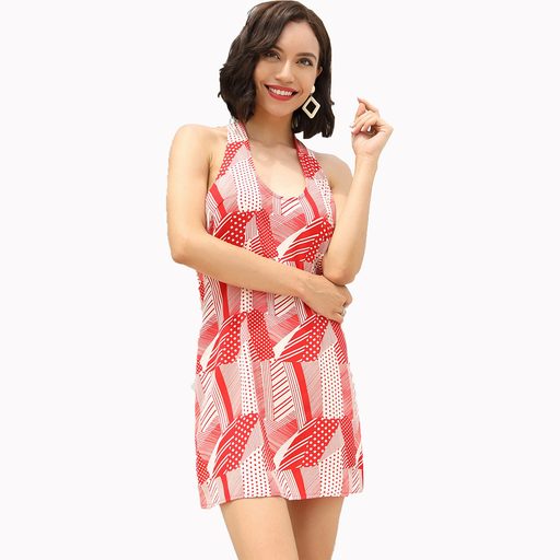 Backless Floral Print Halter Dress Sexy Vacation Style Lightweight Fabric Wholesale Available