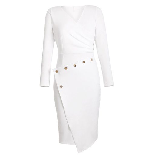 Womens Mid Length Asymmetrical Dress V Neck Long Sleeve Trendy Design Perfect for Casual or Form