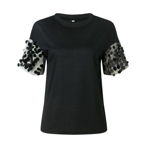 Sequin Patchwork Round Neck Short Sleeve T Shirt Womens Fashion Top Casual Wear Wholesale Availa