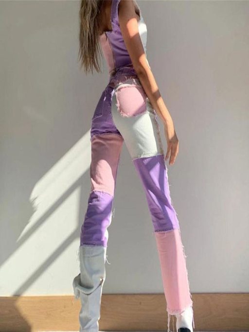 High Waisted Color Block Denim Jeans for Women Stylish Design Comfortable Fit Versatile for Casual Wear Wholesal
