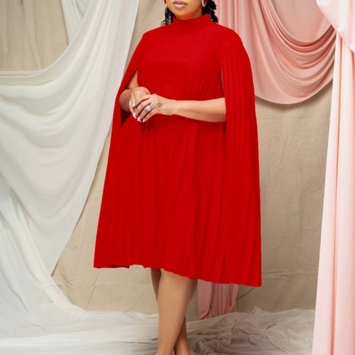 Plus Size Batwing Sleeve Dress Fashionable Loose Fit Pleated Design Spring Collection Wholesale