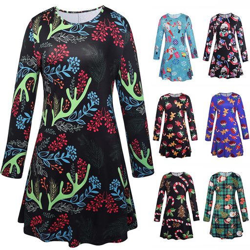 Long Sleeve Womens Dress Christmas Print Elegant Design Autumn Winter Style Wholesale Available
