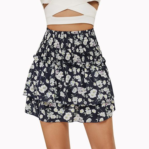 High Waisted Floral Print Skirt Pleated Design Short Length Comfortable Fabric Casual Wear for Spring Summer