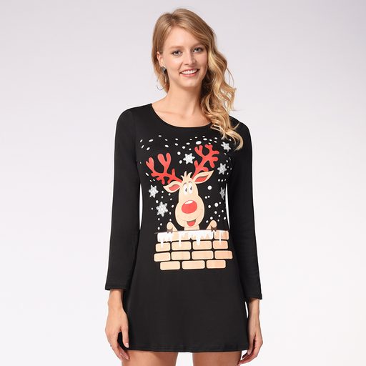 Casual Printed Long Sleeve Dress for Women Autumn Winter Fashion Perfect for Christmas Celebrati