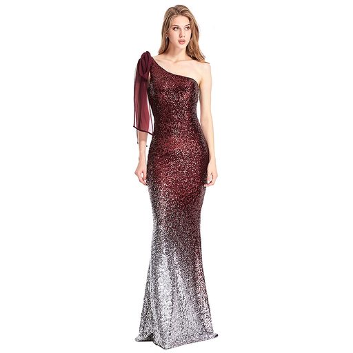 Evening Gown One Shoulder Sequin Detail Elegant Long Dress Summer Party or Gala Wear Wholesale A