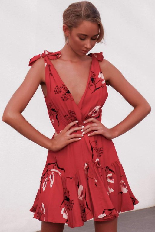 V Neck Sexy Tie Back A Line Mini Dress Womens Fashion Comfortable Fabric Elegant Design Perfect