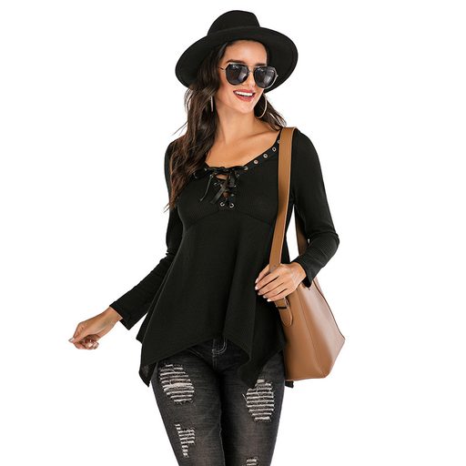 V Neck Loose Womens Sweatshirt Casual Lightweight Solid Color T Shirt Spring Fashion Wholesale A