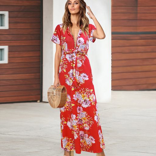 Summer Floral Maxi Dress for Women High Waist Sexy Style Comfortable Fabric Perfect for Casual O