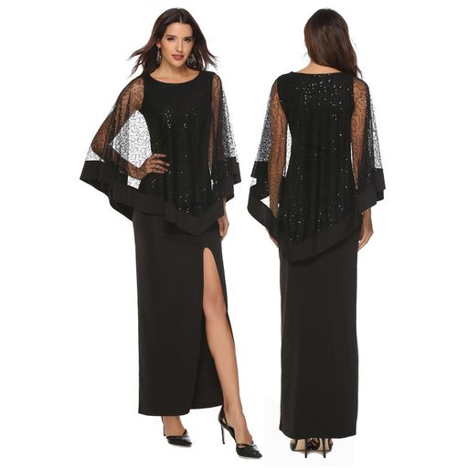 Black Sequin Maxi Dress High Waist Slim Fit Elegant Evening Wear customizable
