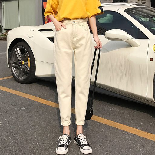 High Waisted Denim Pants for Women Loose Fit Korean Style Light Color Slimming Effect Casual Autumn Wear
