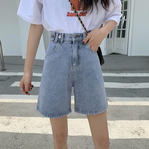 High Waisted Denim Shorts for Women Loose Fit Straight Leg Korean Style Summer Casual Wear Wholesale Available