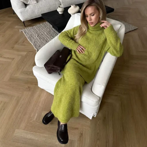 Womens Loose Knit Sweater and Wide Leg Pants Set Wool Blend Fabric Casual Autumn Winter Outfit Womens Loose Knit Sweater and Wide Leg Pants Set Wool Blend Fabric Casual Autumn Winter Outfit