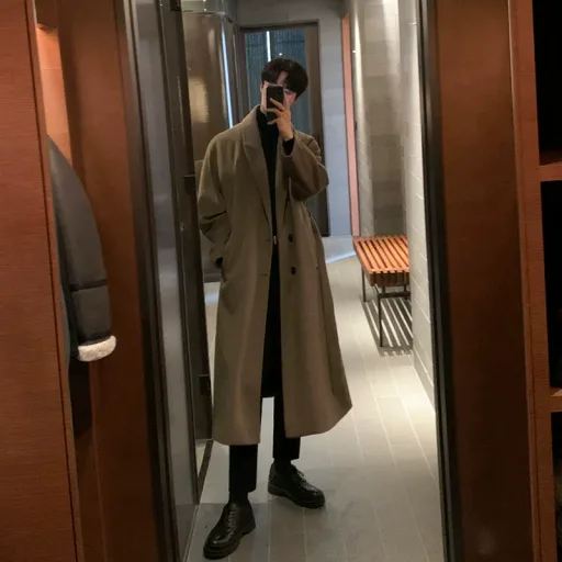 Mens Wool Overcoat Thick Warm Fabric Loose Fit Knee Length Vintage Style for Autumn Winter Mens Wool Overcoat Thick Warm Fabric Loose Fit Knee Length Vintage Style for Autumn Winter
