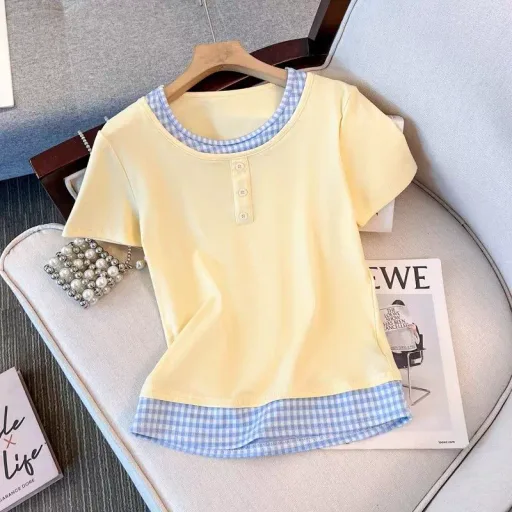 Womens Long Sleeve T Shirt Vintage Style Plaid Design Casual Spring Autumn Layering Top