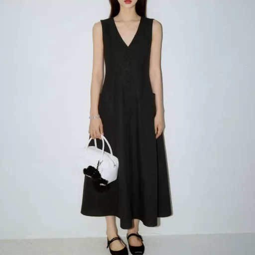 Womens Casual Loose V Neck Button Solid Color Dress Spring Collection Available In Multiple Sizes And Colors Wholesale