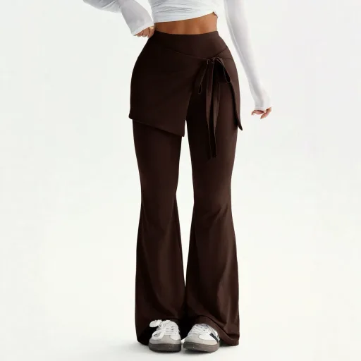 High Waist Flare Pants for Women Two Piece Design Coffee Color Casual Style private label High Waist Flare Pants for Women Two Piece Design Coffee Color Casual Style private label