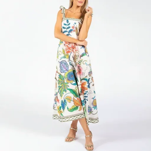 Floral Print Casual Dress For Women Spring Collection Tie Detail Available In Multiple Sizes Wholesale Supply