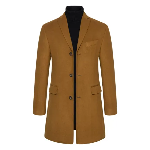 Mens Casual Overcoat High Quality Wool Blend Long Sleeve British Style Available in Khaki and Navy Blue Wholesale Mens Casual Overcoat High Quality Wool Blend Long Sleeve British Style Available in Khaki and Navy Blue Wholesale