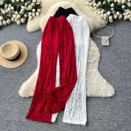 High Waisted Lace Casual Pants For Women Slim Fit Flared Leg Trendy Style Perfect For Autumn Outfits Wholesale