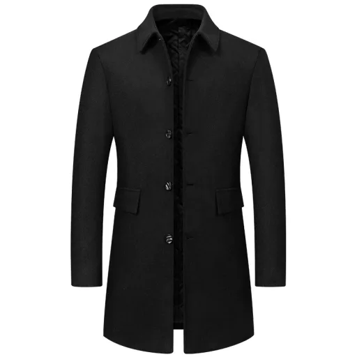 Mens Overcoat Wool Blend Fabric Lapel Collar Casual Long Style Available in Black and Gray Wholesale Supply Mens Overcoat Wool Blend Fabric Lapel Collar Casual Long Style Available in Black and Gray Wholesale Supply