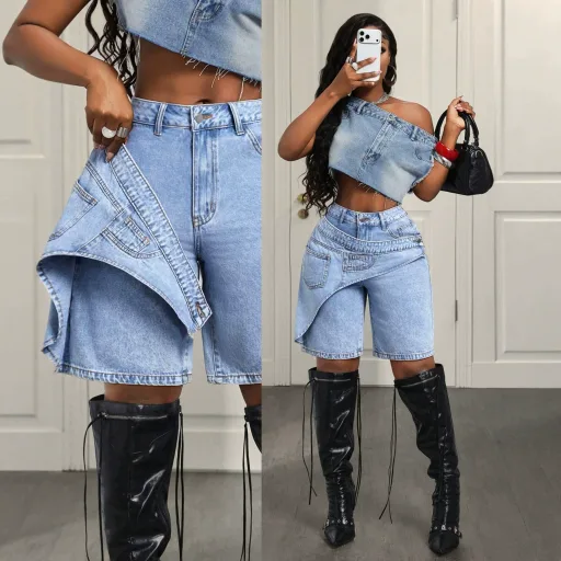 Womens Denim Shorts Casual Style Blue Color Available In S To Xl Wholesale Supply Factory Direct Private Label