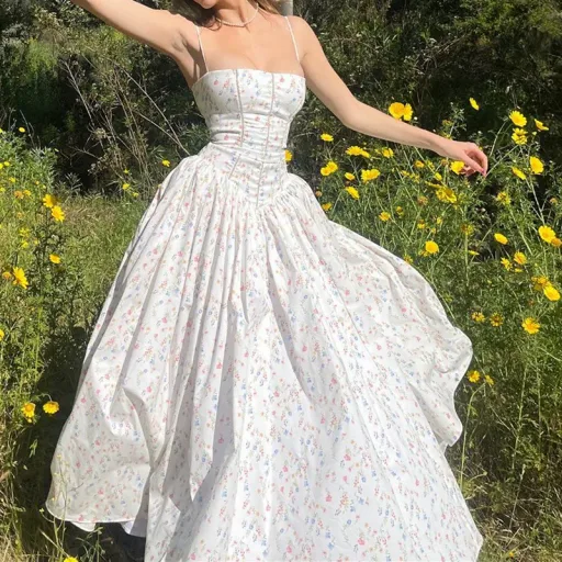Summer Floral Print Midi Dress Slim Fit Spaghetti Straps Elegant French Style Perfect for Casual Outings Wholesa