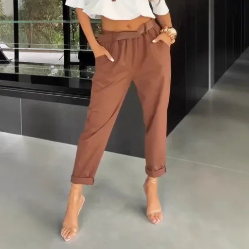 Womens Casual Slim Fit Solid Color Pants Pocket Design Versatile Style Summer Collection Wholesale Available Womens Casual Slim Fit Solid Color Pants Pocket Design Versatile Style Summer Collection Wholesale Available