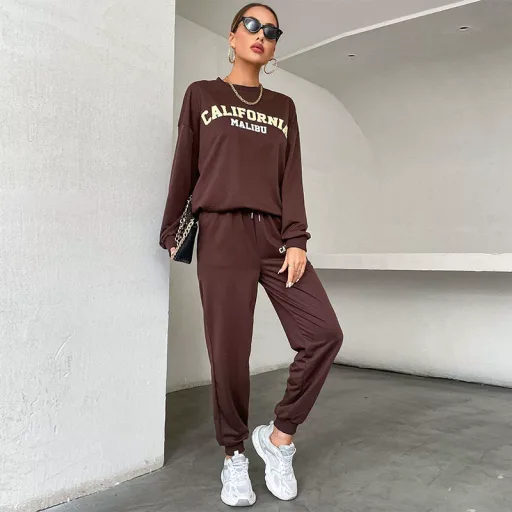 Womens Long Sleeve Letter Print Hoodie and Pants Set Stylish Comfortable Casual Wear Wholesale A