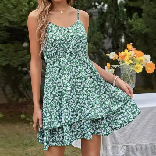Floral Print Maxi Dress for Women Sweetheart Neckline Adjustable Straps Vacation Wear