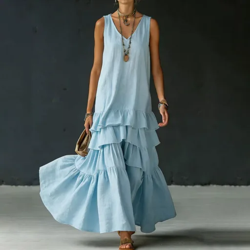 Casual Solid Color Long Dress for Women Flowy A Line Silhouette Versatile Everyday Wear Available in Multiple Sizes