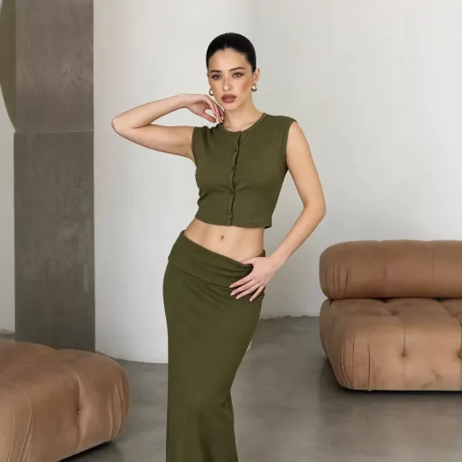 Soft Modal Two Piece Set for Women Sleeveless Top Mermaid Skirt Casual Spring Summer Style Whole