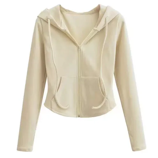 Hooded Cardigan Sweatshirt For Women Slim Fit Long Sleeve Short Length Soft Fabric Casual Wear For Spring And Autumn