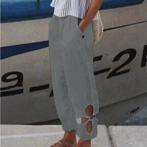 Womens Casual Loose Fit Pants Solid Color Pocket Design Hollow Out Summer Style for Everyday Wear Wholesale Womens Casual Loose Fit Pants Solid Color Pocket Design Hollow Out Summer Style for Everyday Wear Wholesale