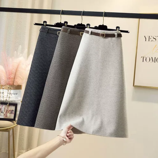Loose Fit High Waist A Line Skirt for Women in Coffee and Apricot Autumn Winter Casual Wear Wholesale